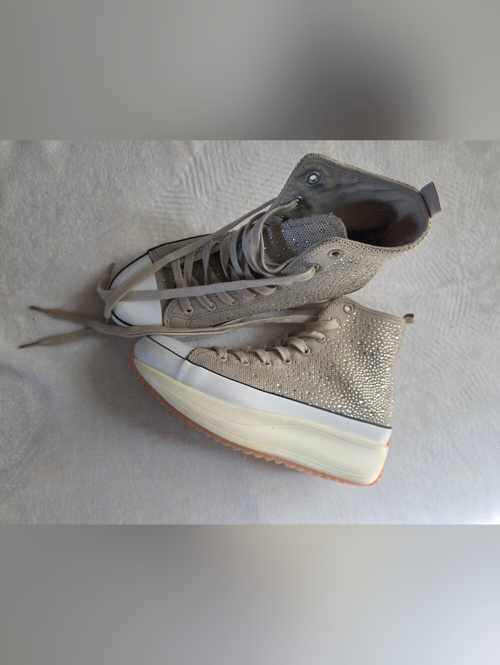 Size 8 MADDEN GIRL High-Top Rhinestone Platform Sneakers - Taupe